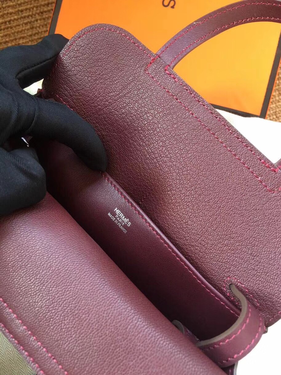 Hermes Mini Halzan 22 Handbag Shoulder Bag In Bordeaux Swift Leather